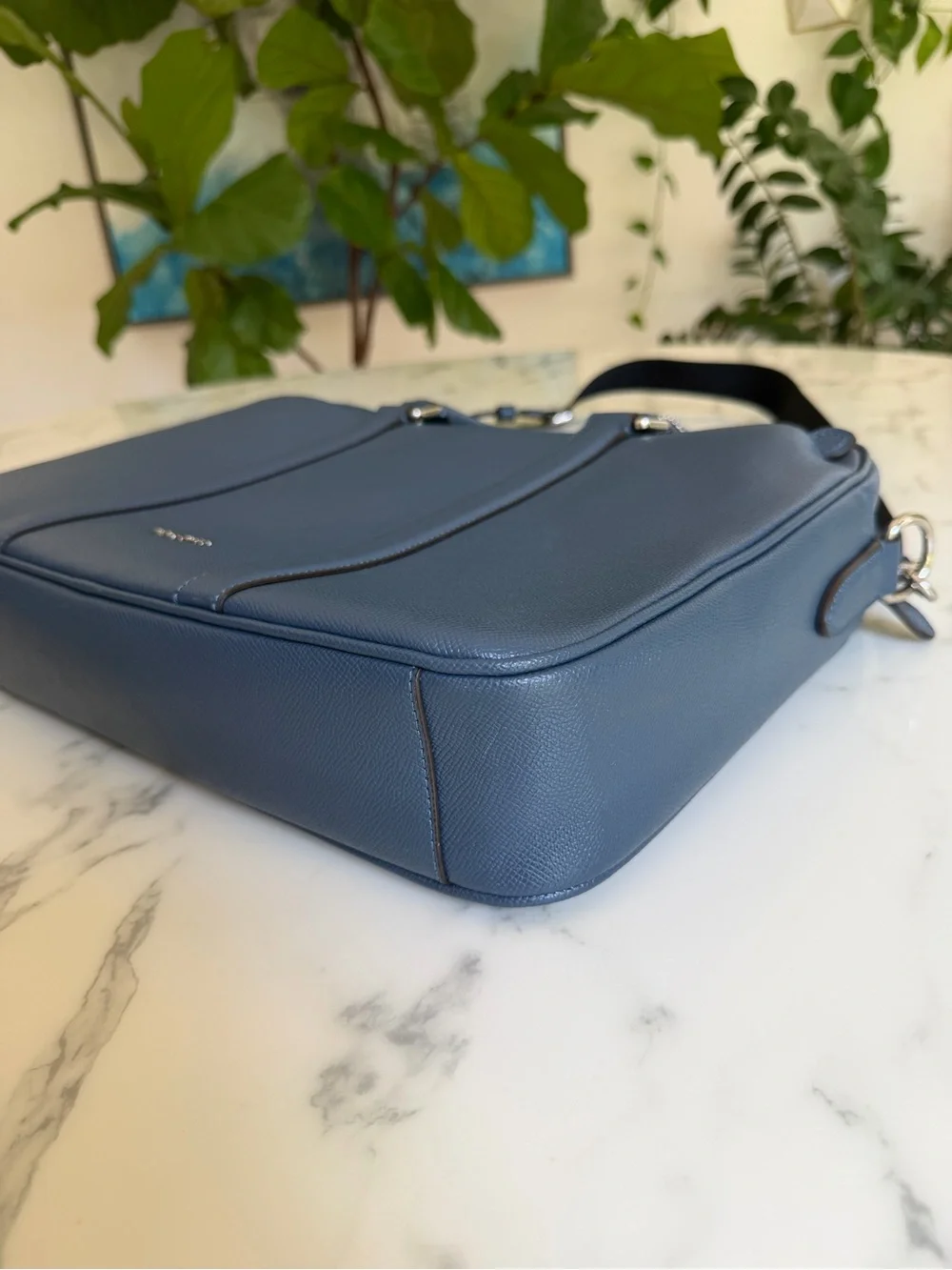 COACH Perry Slim Brief Briefcase Laptop Bag Denim Blue Leather F59057
